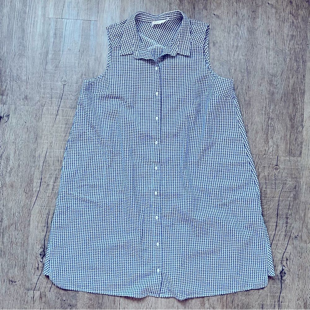 Eliza J Cotton Buffalo Check Button Down Sleeveless Dress - 16